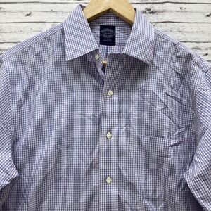 Brooks Brothers Shirt Men's 15 1/2 Blue White Check Button Up Non-iron Cotton